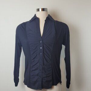 August Silk Womens Black Rouched Long Sleeve To Size Medium